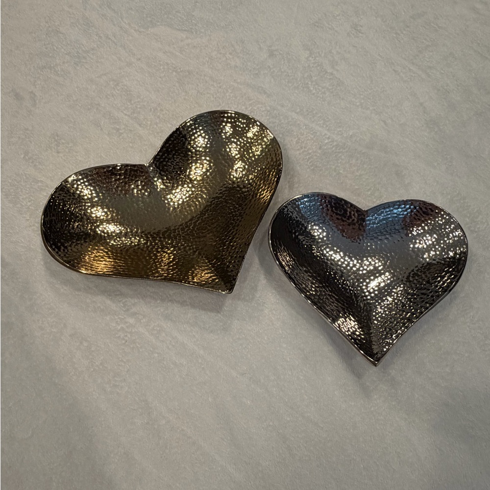 Heart-Shaped Gold and Silver Decorative Trays